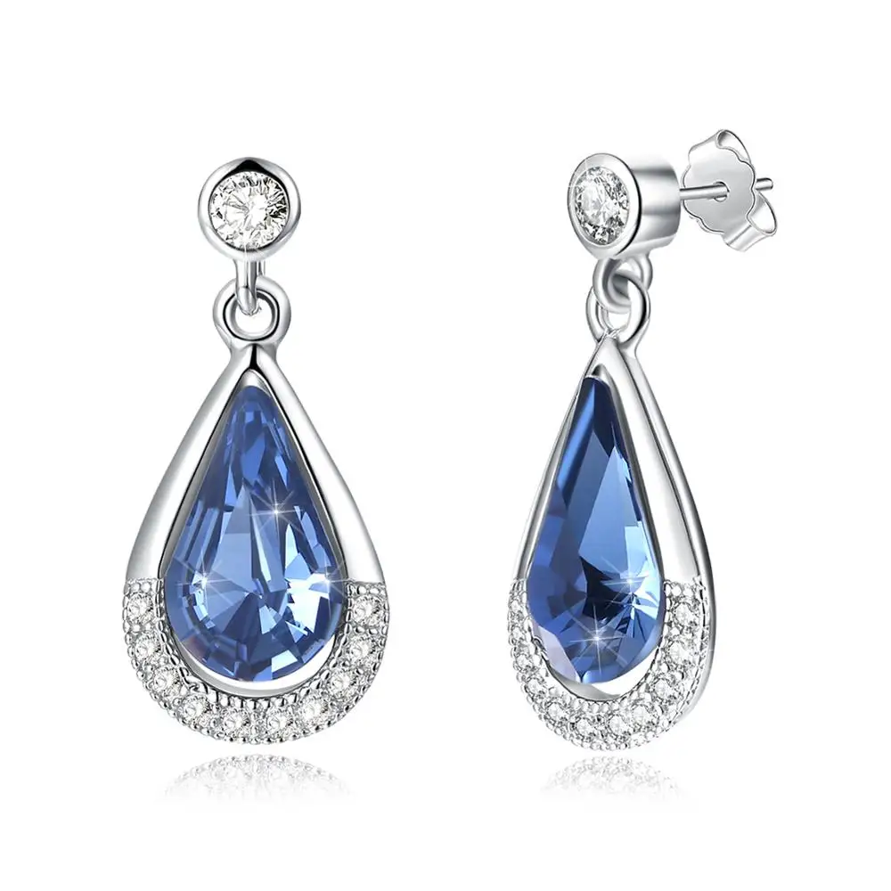 

LEKANI Luxury Water Drop Crystals From Swarovski Earrings 925 Sterling Silver Studs Fine Jewelry for Women Drop Shipping