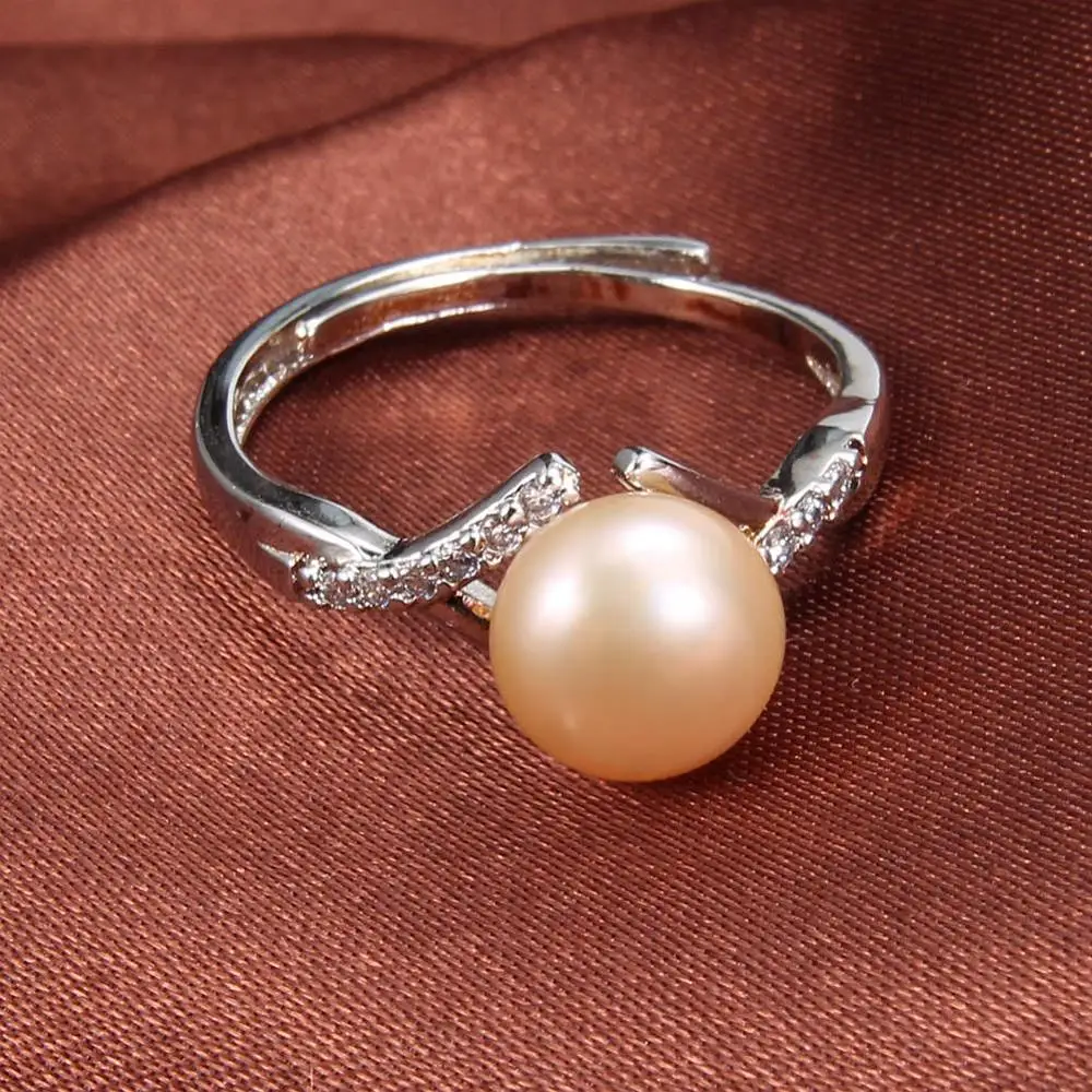 Перламутровые Кольца, пресноводные жемчужные кольца в стиле барокко, модные перламутровые Кольца для женщин, обручальное серебряное регулируемое кольцо, белое/фиолетовое - Цвет камня: Pink Pearl