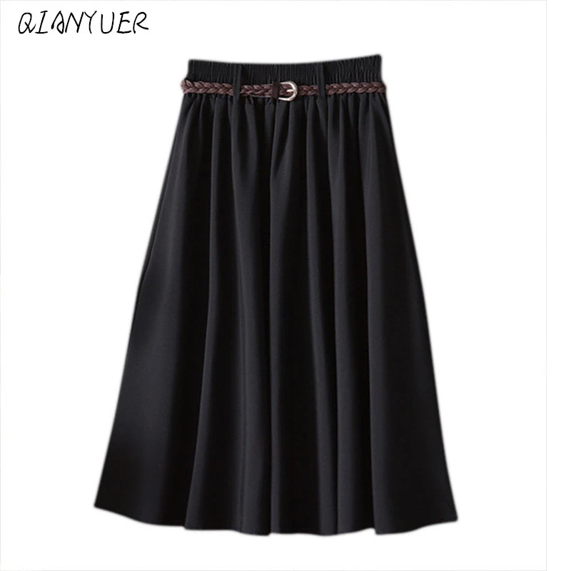 

2020 Summer Fashion New Small Fresh Pleated Skirt A-shaped High Waist Wild Women's Long Skirts To Send Belts