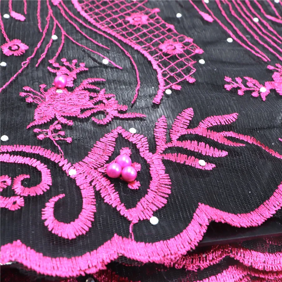 Фуксия розовая африканская Кружевная Ткань 5 ярдов гипюровая кружевная ткань высокого качества африканская кружевная ткань для свадебного платья