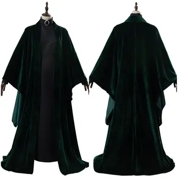 

2019 High Quality Professor Minerva McGonagall Cosplay Costume Adult Dress with Green Cape Velvet Role Cloak Halloween Carnival