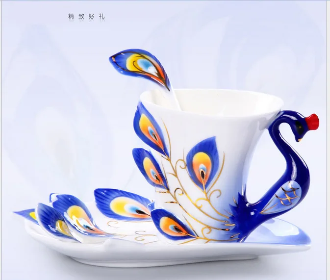 

Colour enamels Peacock Cup Ceramic Crafts Lovers Coffee Cup Creative Gifts Ceramic Cup Tea cup