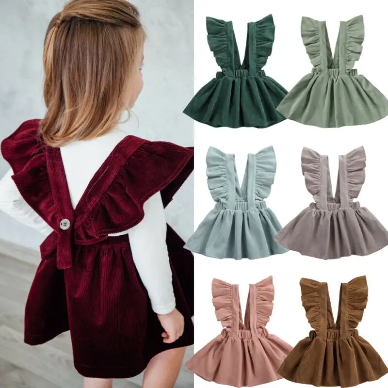 

2020 Brand New Toddler Baby Girls Ruffles Sleeveless Corduroy Princess Dress Winter Outfits