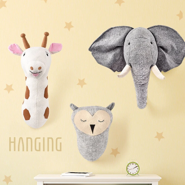 Elephant Giraffe Animal Head Wall Mount Decoration Hang Mural Stuffed Plush Toy Girl Room Decoration 1