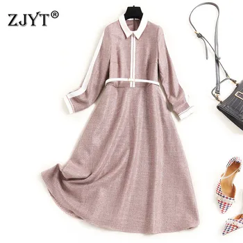 

2020 New Fashion Runway Designer Autumn Dress Long Sleeve Woman Clothes Turn Down Collar Plaid Casual Aline Vestidos Lady