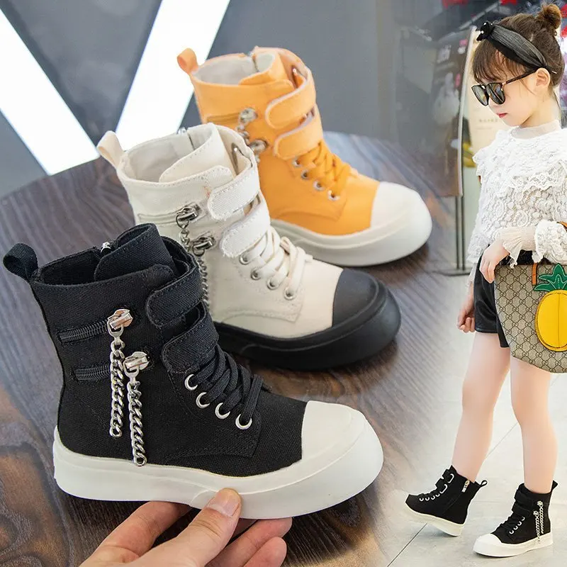 

Children's mid-top shoes 2020 autumn new fashion big kids shoes boys side zipper Martin boots British style girls short boots