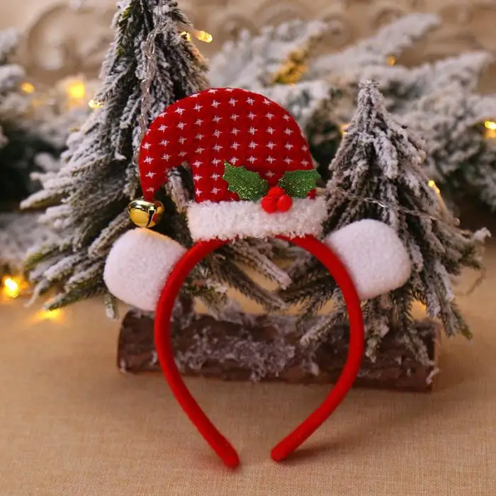 Hot Sale Cartoon Style Red Big Curved Cap Buckle Christmas New Year Party Headband for Kids Boys Girls Hair Loops Decoration