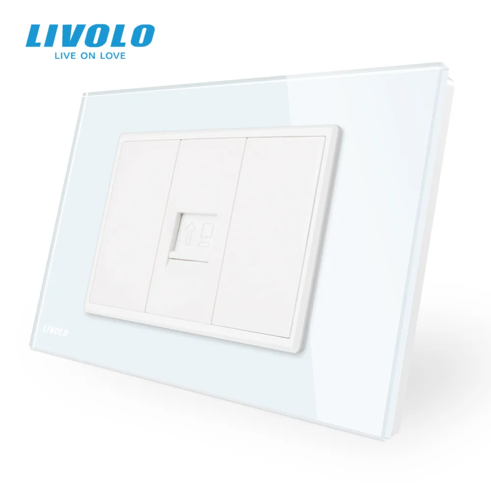 Livolo AU/US standard one gang Computer Socket Tel plate, With WhitePearl Crystal Glass, SATV,tv plugs,sound audio socket afbeelding
