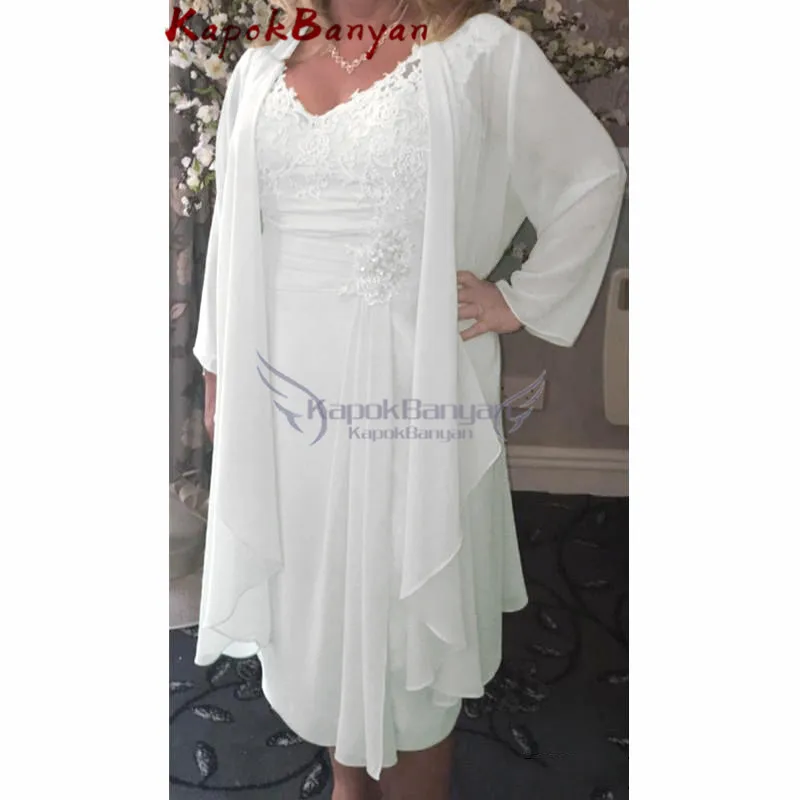Шифоновое платье для матери невесты с жакетом размера плюс платья для матери невесты vestidos de fiesta de noche длиной до колена - Цвет: White