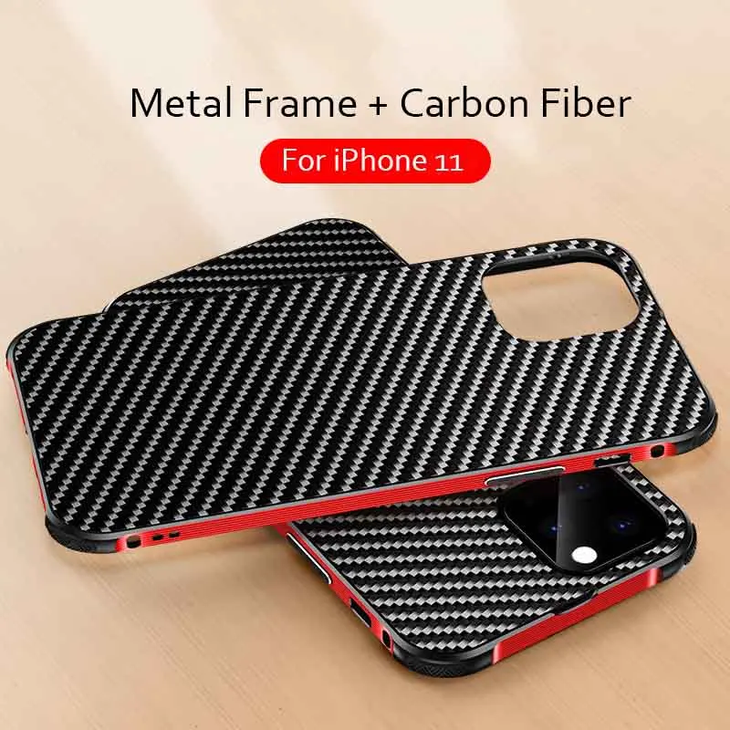 Гибридный чехол из углеродного волокна для iPhone 11 Pro, ударопрочный Металлический футляр для бампера для iPhone 11 Pro Max XS Max X XR 7 8 Plus