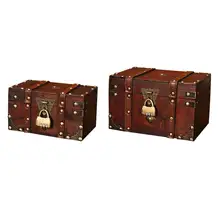 Caja de almacenamiento de madera clásica de 1 l, caja organizadora de estilo Retro de cuero, Cofre del Tesoro, caja decorativa, baúl de 2 tamaños