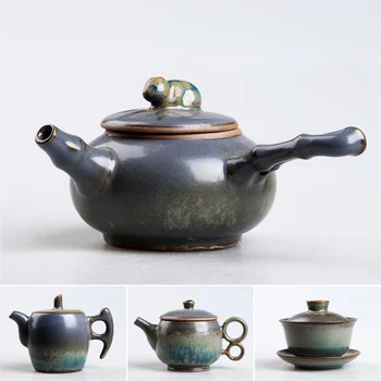 

Handmade Japanese Teapot Ceramic Side Handle Pot Creative Filter Teapot Gaiwan Tea Pot Set Kung Fu teaset