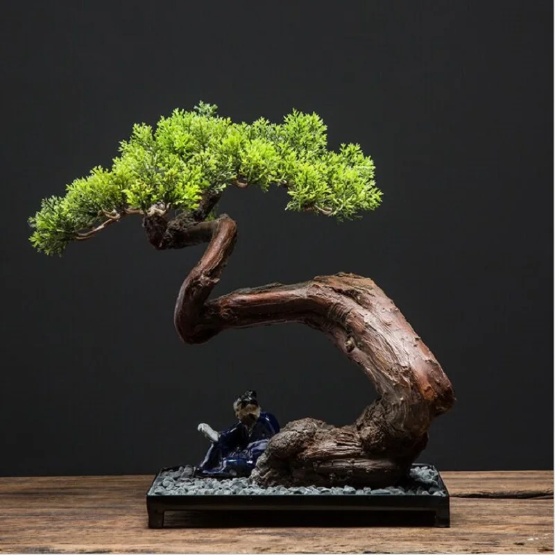 

Artificial green plant Chinese potted flower arrangement Desktop bonsai Soft home decoration household goods decoration