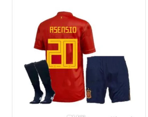 Spanish soccer jerseys PIQUE SERGIO A.INIESTA MORATA KOKE RAMOS ASENSIO SILVA ISCO adult kit+ socks jersey - Color: shirt
