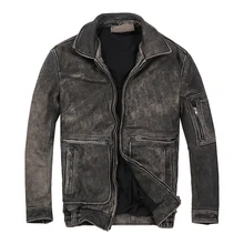 Мужская винтажная куртка из натуральной кожи черного и серого цвета, Куртки из натуральной воловьей кожи размера плюс 4XL, байкерская куртка для мужчин