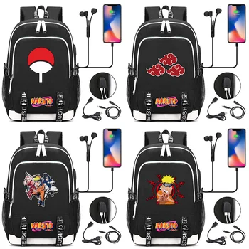 

New Cute Uzumaki Naruto Printed USB Headphone Jack Boy Girl Kids School bag Women Bagpack Canvas Men Backpack Packsack Bookbag