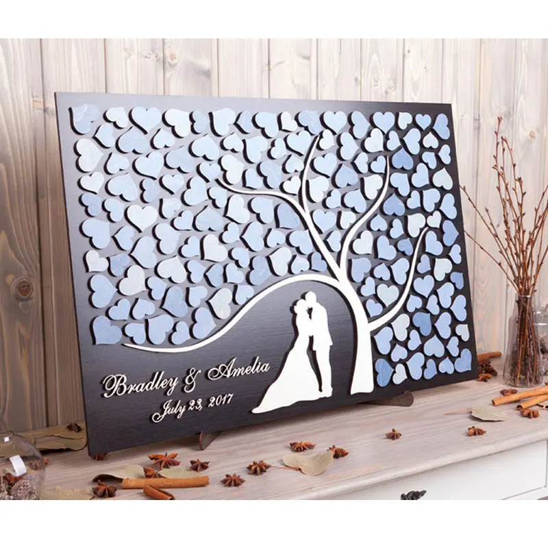 

Personalized 3D Guest Book Alternative Wood Heart Wedding Guestbook Tree of Life Silhouette Rustic Wedding Decor