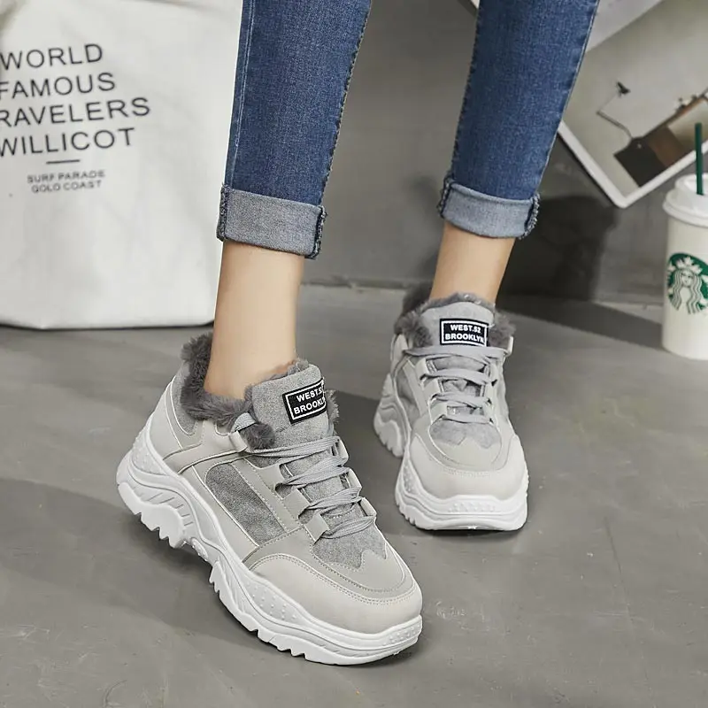 Кроссовки женские на платформе повседневная удобная обувь плюшевые меховые