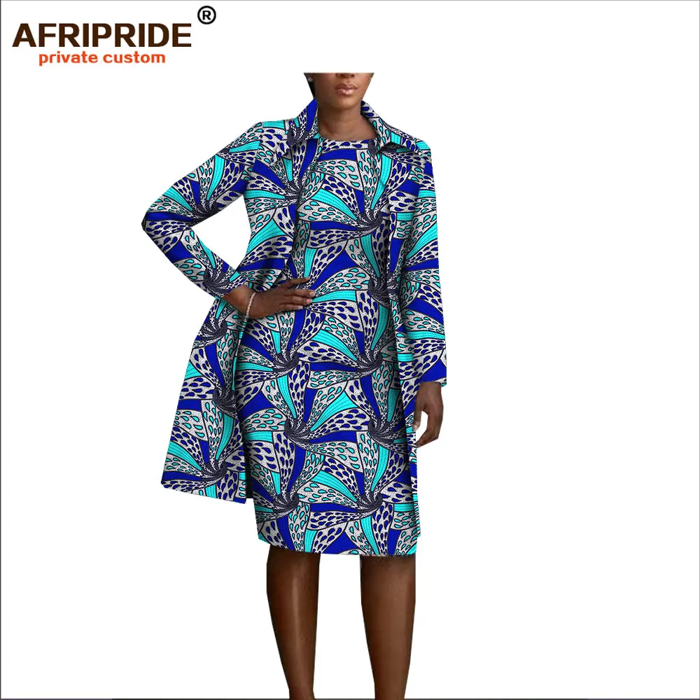 Afripride африканская одежда комплект из 2 предметов для женщин полный рукав до колена куртка+ без рукавов до колена платье комплект A1826029