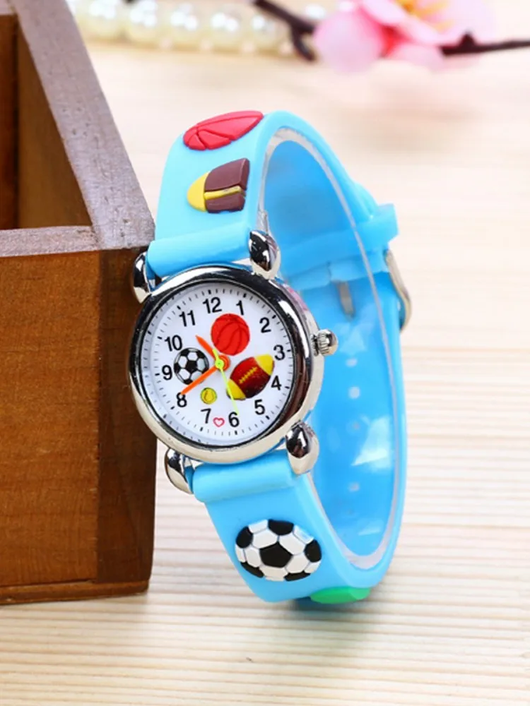 3D мультфильм Мода регардер силиконовые Футбол детские часы для девочек мальчиков студентов кварцевые наручные часы relogio kol saati - Цвет: sky blue2