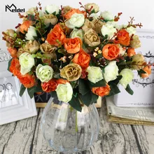 Meldel искусственные цветы, 21 головка, Блестящие розы, маленькие, сделай сам, шелковые цветы, красные розы, букет невесты, для дома, свадебные фальшивые цветы, Декор