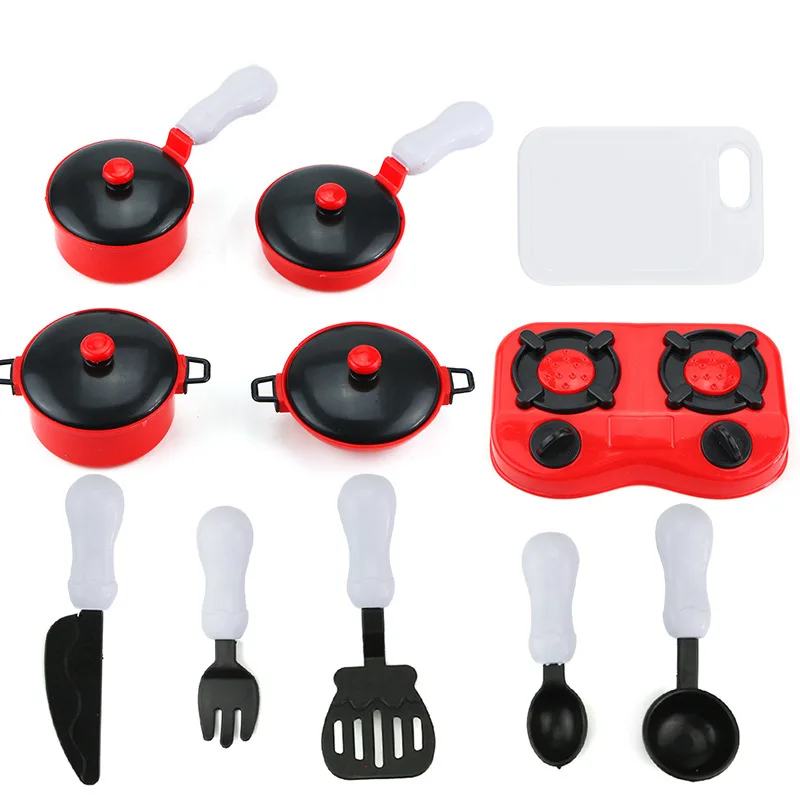 

Red Tableware Set Children Play House Model Kitchen Toy Baby 11 Pieces Cooking Cookware chan ju