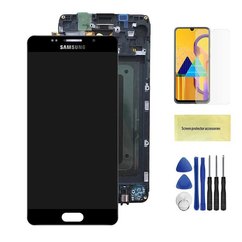 Black With Frame A510F ЖК-дисплей для Samsung Galaxy A5 A510 A510FD A510M A510Y ЖК-дисплей Дисплей кодирующий преобразователь сенсорного экрана в сборе для регулировки яркости - Цвет: Black With Frame