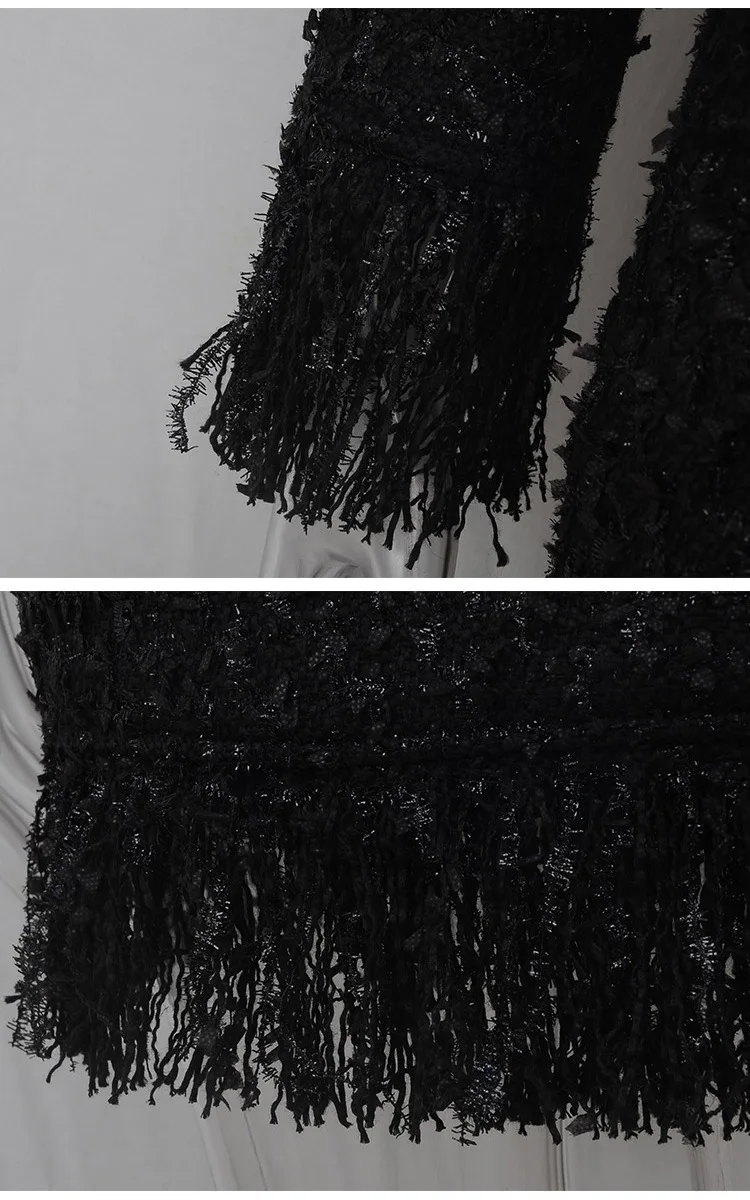 Сексуальный v-образный вырез из твида с бахромой платье Женская мода взлетно-посадочной двубортное облегающее вечерние платье из джинсовой ткани женские на осень с длинными рукавами и мини-платье