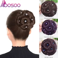 AOOSOO Синтетические Искусственные шиньон булочка шиньон 9 цветов Кристалл Стразы ролик клип в поддельные волосы высокая температура волокна