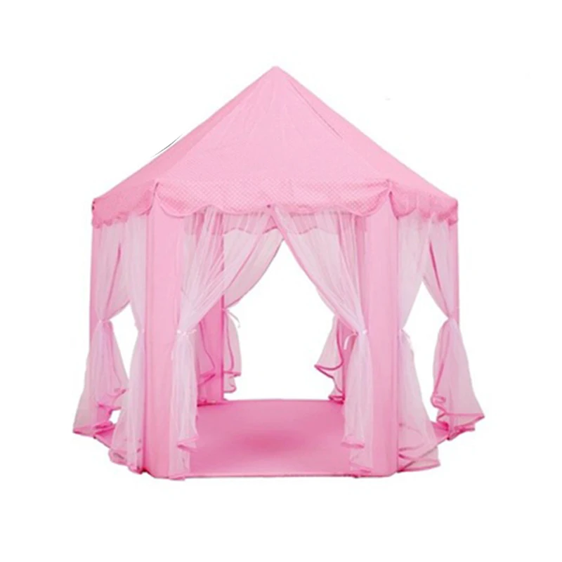 Portable Children's Tent Princess Pink Castle Mosquito Net Folding Play House for Outdoor Indoor Beach Campin Star Curtain Light