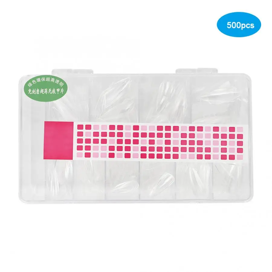 Fake Nails 500pcs Professional Wearable Nail Art Tip False Fake Nail Patch DIY Manicure Tool Fake Nails Nail Accessory - Цвет: Прозрачный