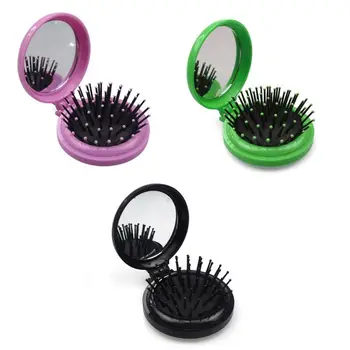 

Massage comb pocket folding mirror comb anti-static portable travel girl comb round mirror