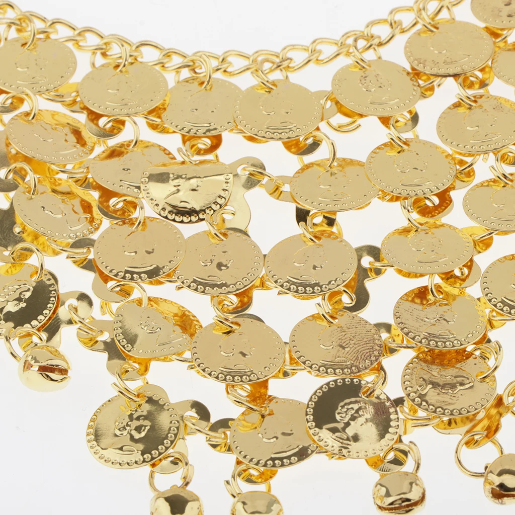 4 Pcs Gold Gypsy Belly Dance Jewelry Set Necklace Earrings Bracelet Headband and Hoop/clip-on Earrings Set