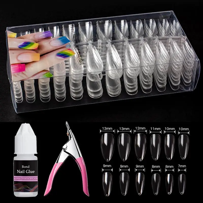 Четыре лилии накладные ногти Набор клей для ногтей белый прозрачный Французский Накладные акриловые ногти Типсы гроб поддельные ногти УФ гель маникюр накладные ногти