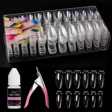 Четыре лилии накладные ногти Набор клей для ногтей белый прозрачный Французский Накладные акриловые ногти Типсы гроб поддельные ногти УФ гель маникюр накладные ногти