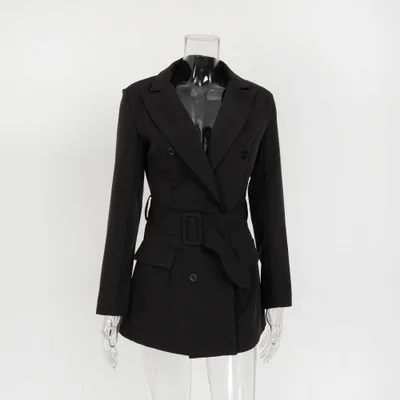 NATTEMAID, Модный повседневный Блейзер, Женское пальто, элегантный блейзер с длинным рукавом, куртка, верхняя одежда для женщин, черный, розовый блейзер, Женское пальто - Цвет: Черный