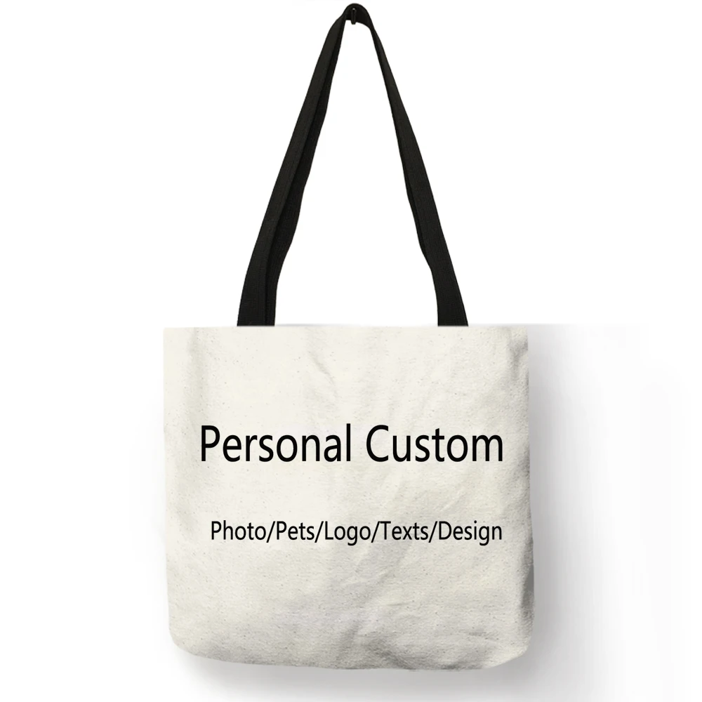 Custom Tote Bag Shopping Your Text Print Picture Logo Design White Black  Unisex Fashion Travel Canvas Bags Shoulder Bags Button - AliExpress