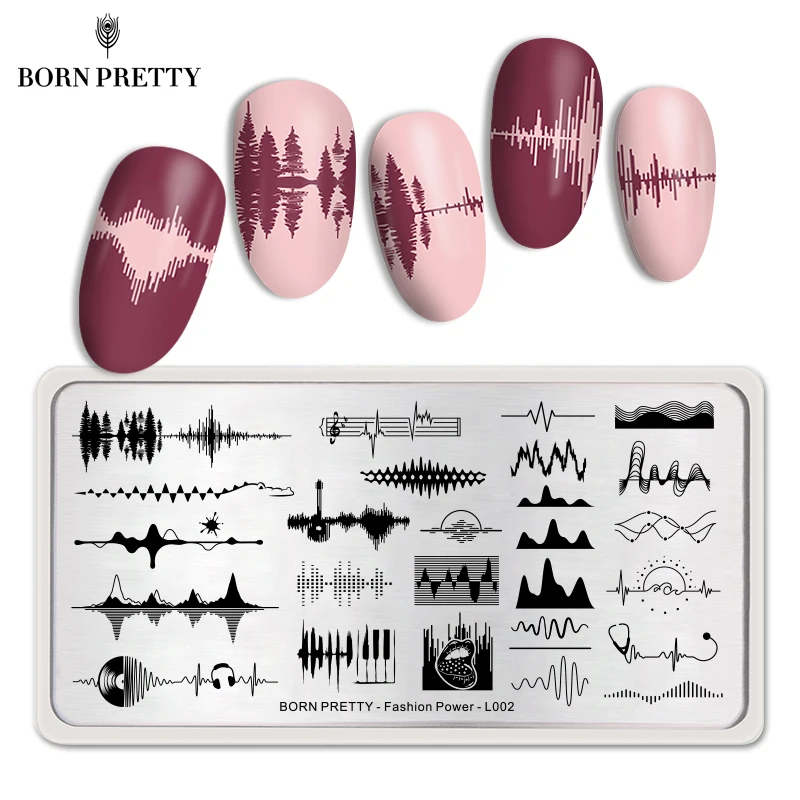 BORN PRETTY Music Waves ногтей штамповки пластины с модными узорами, дизайн ногтей шаблон печати изображения прямоугольник штамп радиосигнала