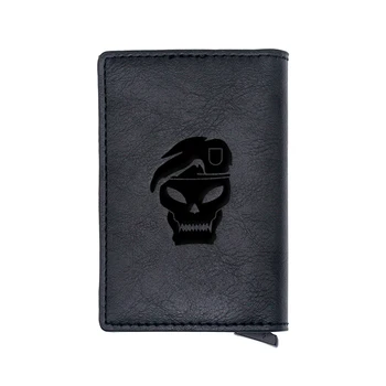 

Cool Black Soldier Skull Design Card Holder Wallets Men Women Rfid Leather Short Purse Slim Mini Wallet Small Money Bag