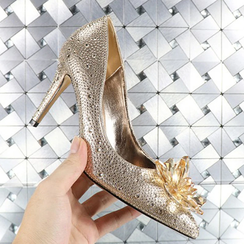 Cinderella Shoes Rhinestone High-Heels Luxury Women Pumps Pointed-Toe Summer Woman Spring