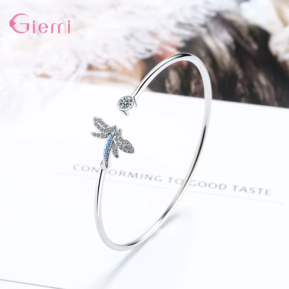 Butterfly Dragonfly Heart Charm Bangles 925 Sterling Silver Bracelets For Women Crystal Cuff Bracelet Zircon Jewelry Butterfly Dragonfly Heart Charm Bangles 925 Sterling Silver Bracelets For Women Crystal Cuff Bracelet Zircon Jewelry