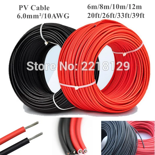 US $28.49 6m/8m/10m/12m 20ft/26ft/33ft/39ft 6.0mm/10AWG Black+Red Solar Connector Cable wire for solar panel