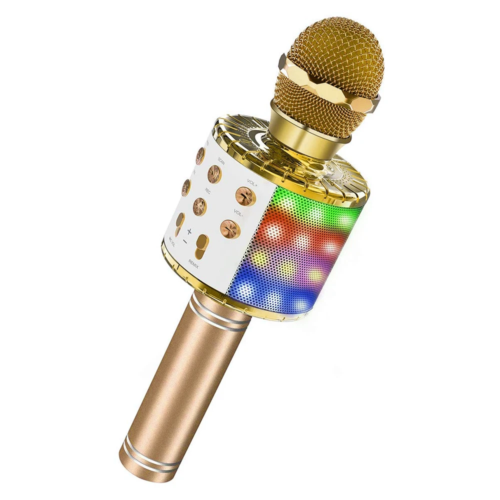 gold Прочный Bluetooth беспроводной микрофон караоке динамик KTV музыкальный плеер для вокала, с рекордером ручной микрофон Микрофон 1200Mah - Цвет: gold