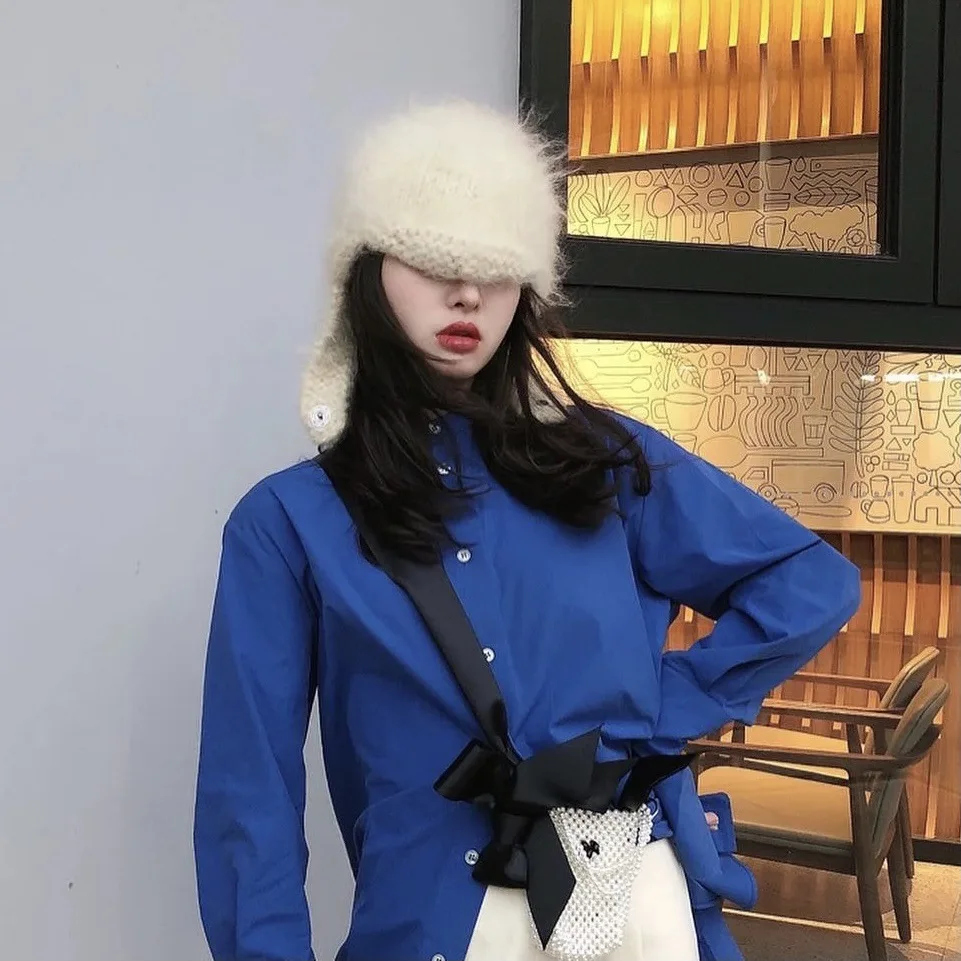 Mohair Beanie Hat for Women Winter Hat Knitted Autumn Skullies Hat Ladies Warm Bonnet Cap Korean Black Red Cap Ear Protection