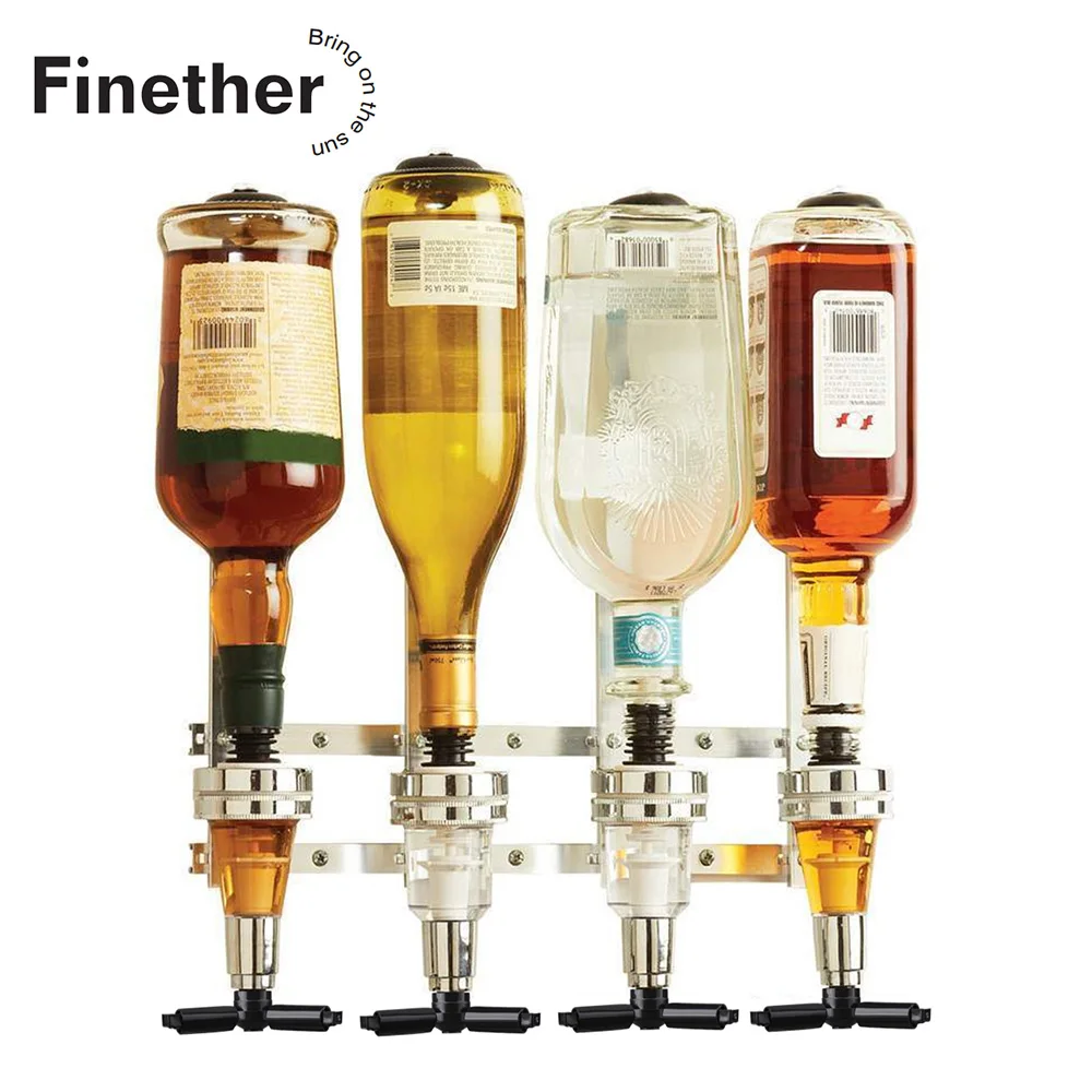 

Finether Wall Bracket 4 Station Liquor Dispenser Aluminum Bar Butler Wine Dispenser Machine Drinking Pourer Home Bar Tools Beer