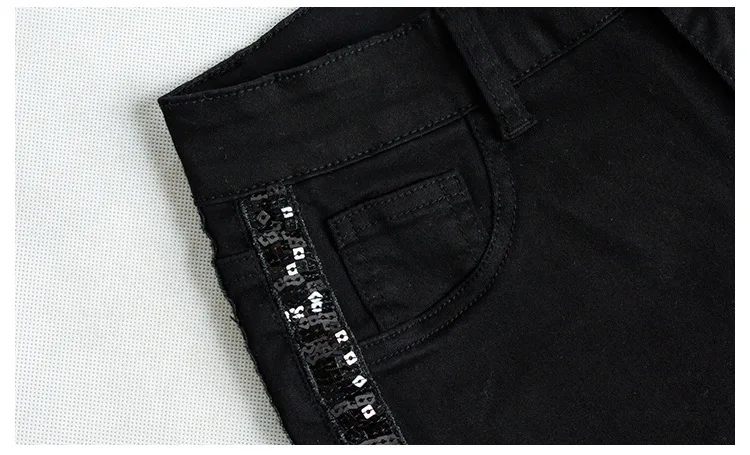 Сексуальные черные джинсовые штаны с пайетками, облегающие гимнастические женские обтягивающие джинсы с высокой талией, большие размеры, джинсы бойфренды для женщин, Осенние товары, распродажа