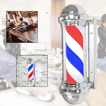 

Barber Salon Shop Pole Rotating Lighting Red White Blue Stripe Rotating LED Light Stripes Sign Hair Wall Hanging LED Downlights