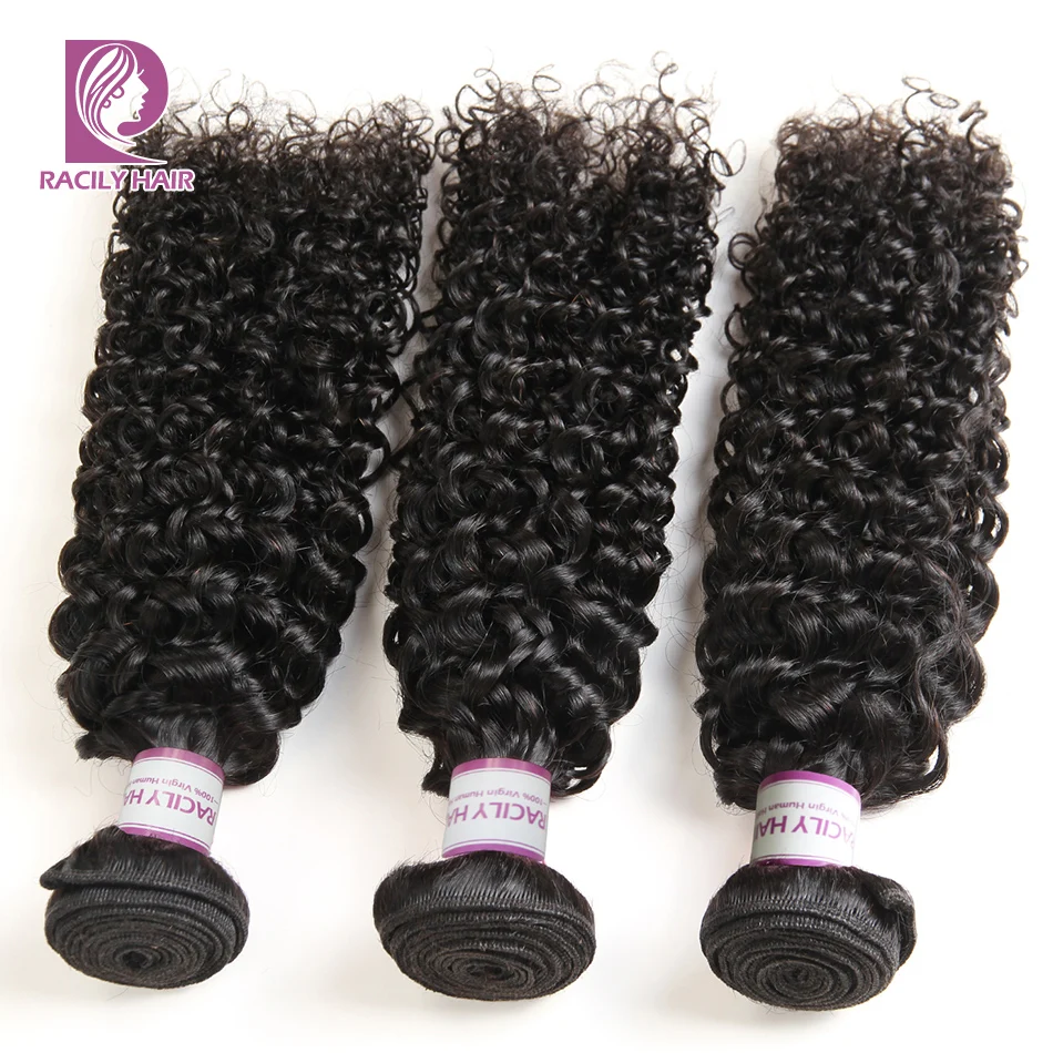Racily Hair 1/3/4 Pcs Brazilian Kinky Curly Hair Bundles Human Hair Extensions Natural Black Remy Hair Weave 8-28 Inches Bundles