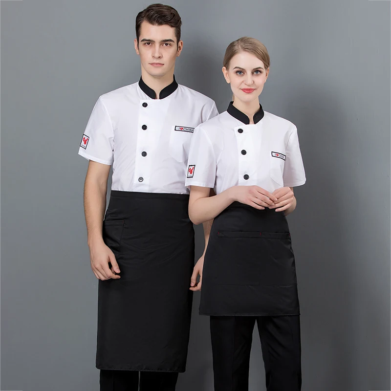 Летняя женская и Мужская Рабочая одежда для кухни, ресторана, повара, красная Униформа повара, белая рубашка, куртка повара - Цвет: White