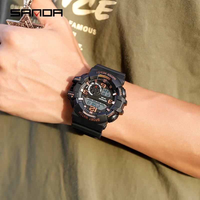 SANDA брендовые военные часы мужские светодиодный цифровые часы G Открытый Многофункциональный 30 м водонепроницаемые спортивные часы relojes hombre